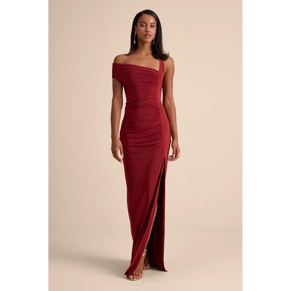 Lulus Josie Rust Red Ruched Maxi Dress Autumn Wedding Guest Size XS NWT